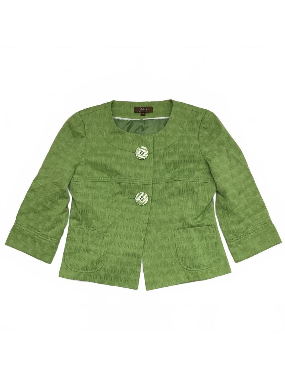 Y2K Jessica Lime Green Bracelet Sleeve Textured Button Up Blazer Sz 8 Retro